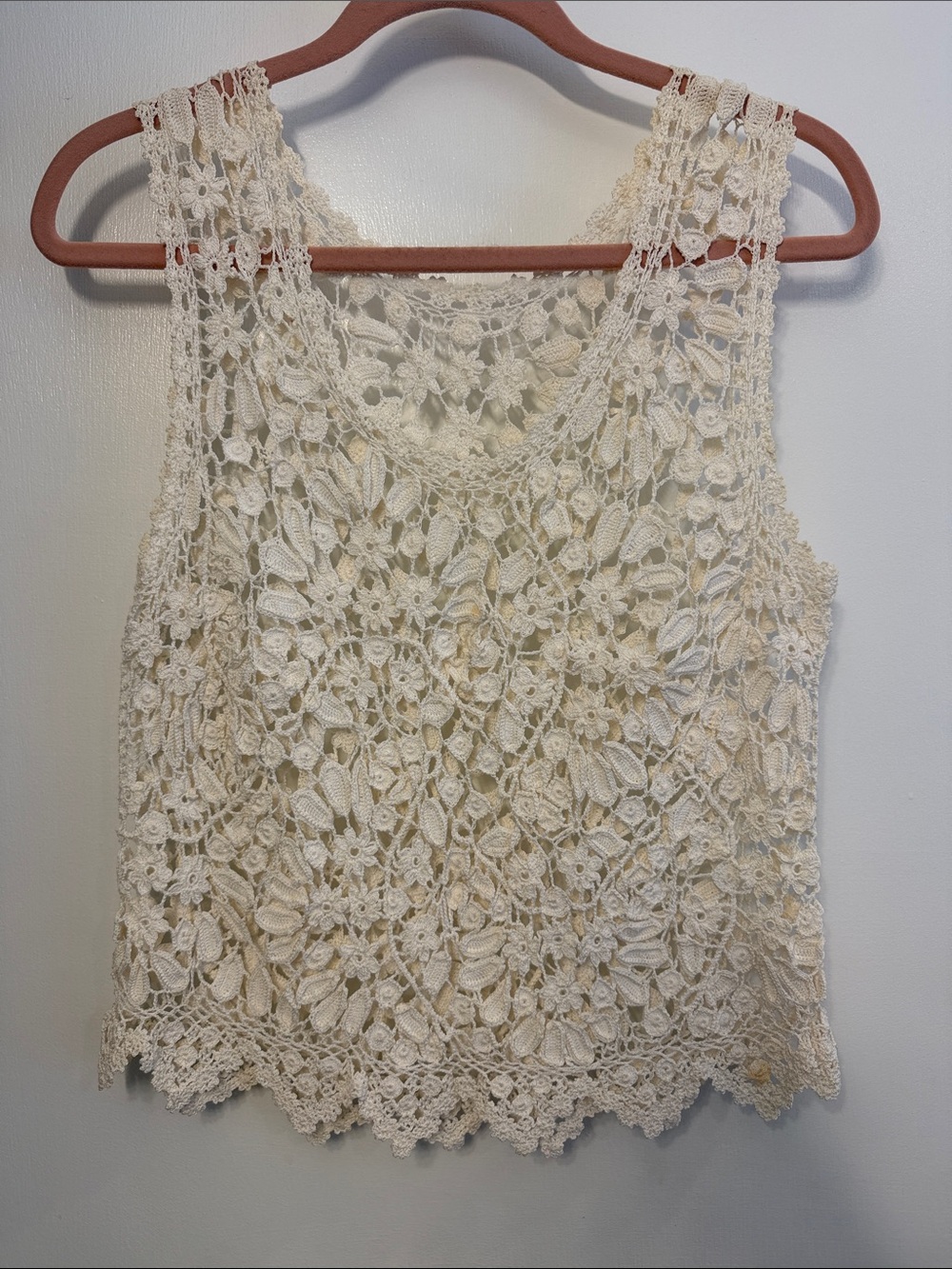 Vintage Artisan Made Cream Color Crochet Lace Camisole/Size M